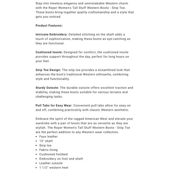 Roper Brown Tall Stuff Western Boots Brown Snip Toe Embroidered Design Size 8 - Picture 4 of 9